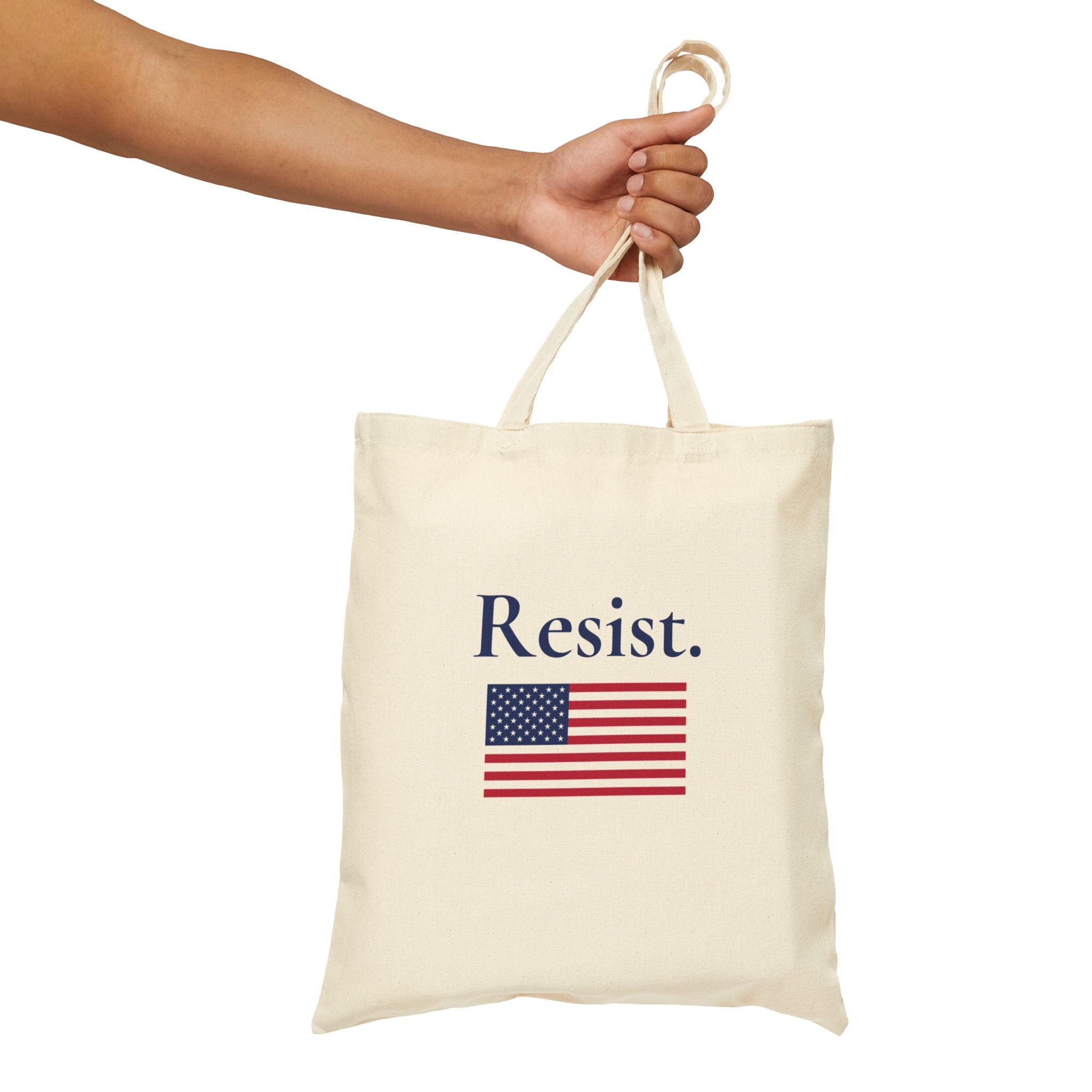Resist - Cotton Canvas Tote Bag with American Flag - Eco-Friendly Shopping Bag