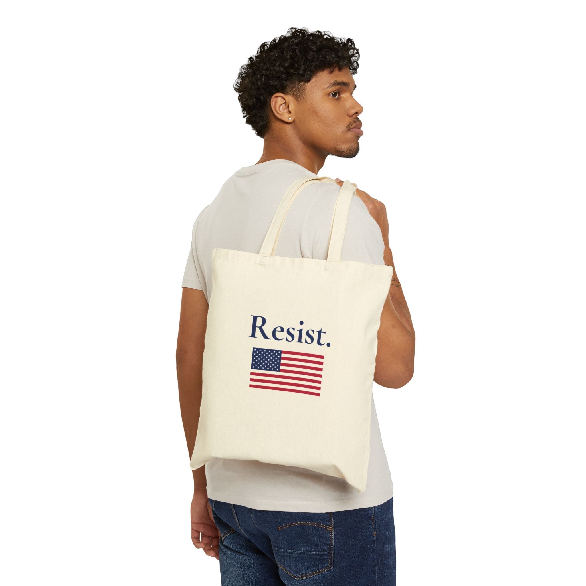Resist - Cotton Canvas Tote Bag with American Flag - Eco-Friendly Shopping Bag