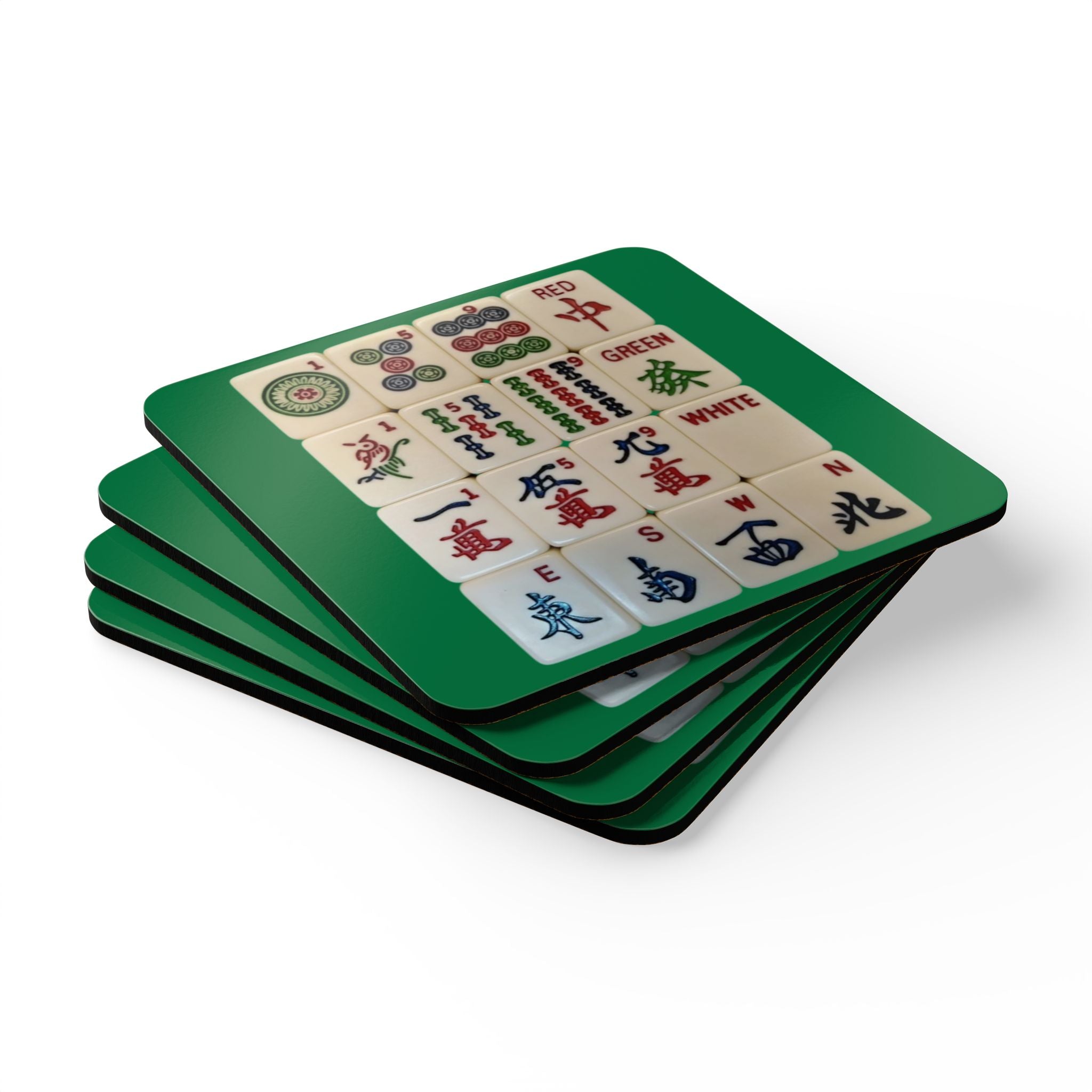 Mah Jongg Tile Grid Corkwood Coaster Set | Game Room Drink Coasters