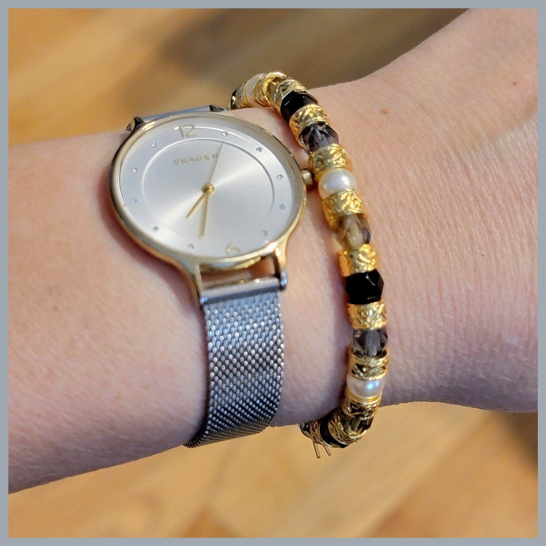 Multicolor and Gold Bead Murano Crystal and Pearls Bracelet