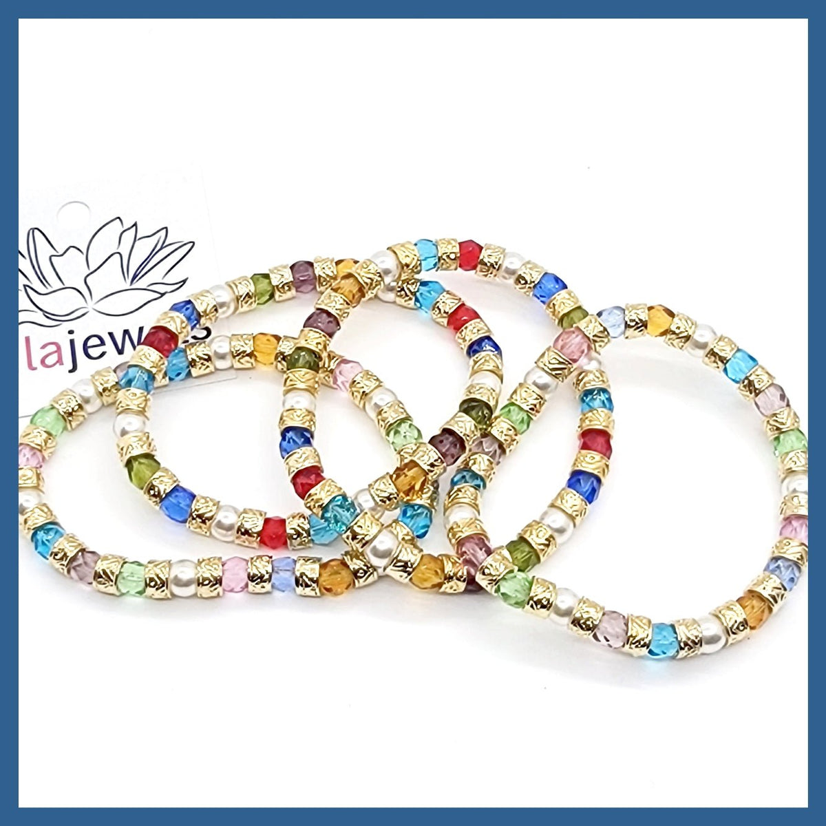 Multicolor and Gold Bead Murano Crystal and Pearls Bracelet