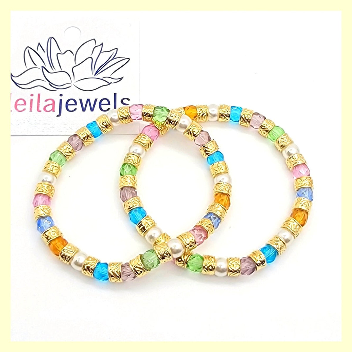 Multicolor and Gold Bead Murano Crystal and Pearls Bracelet