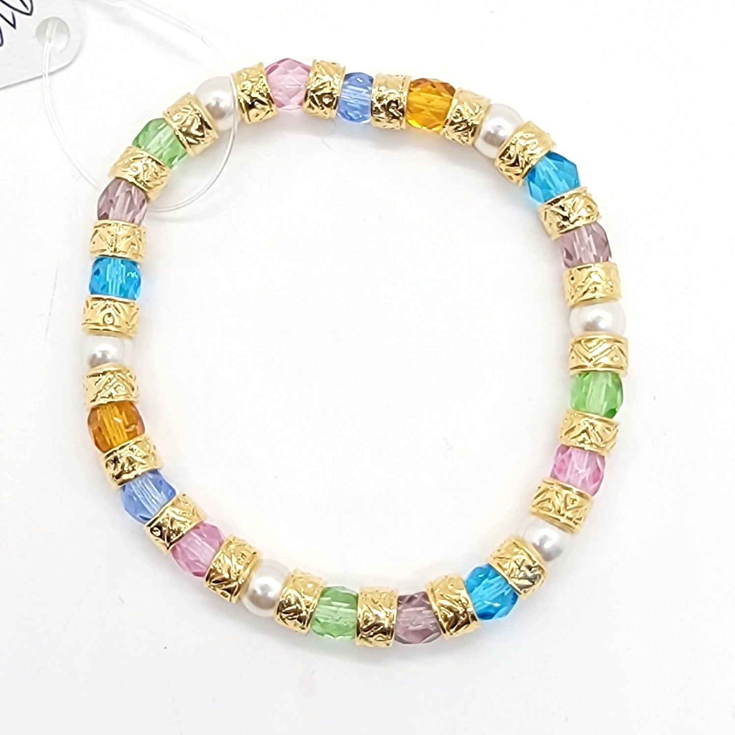 Multicolor and Gold Bead Murano Crystal and Pearls Bracelet