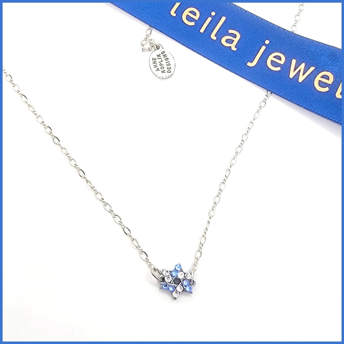 Blue and White Star of David Necklace