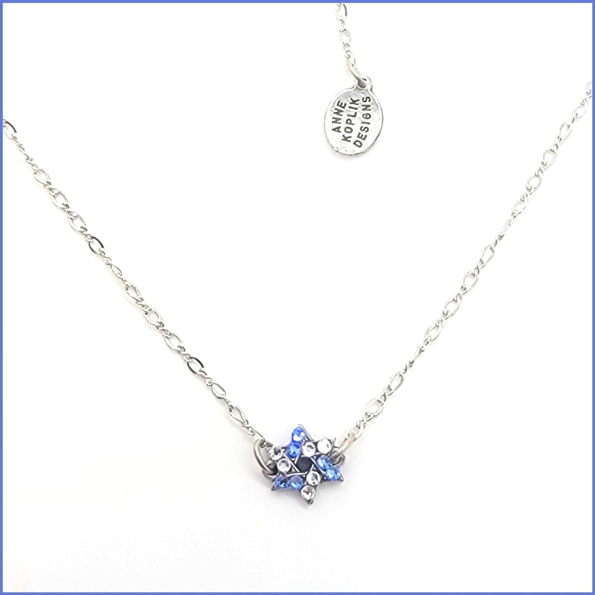 Blue and White Star of David Necklace