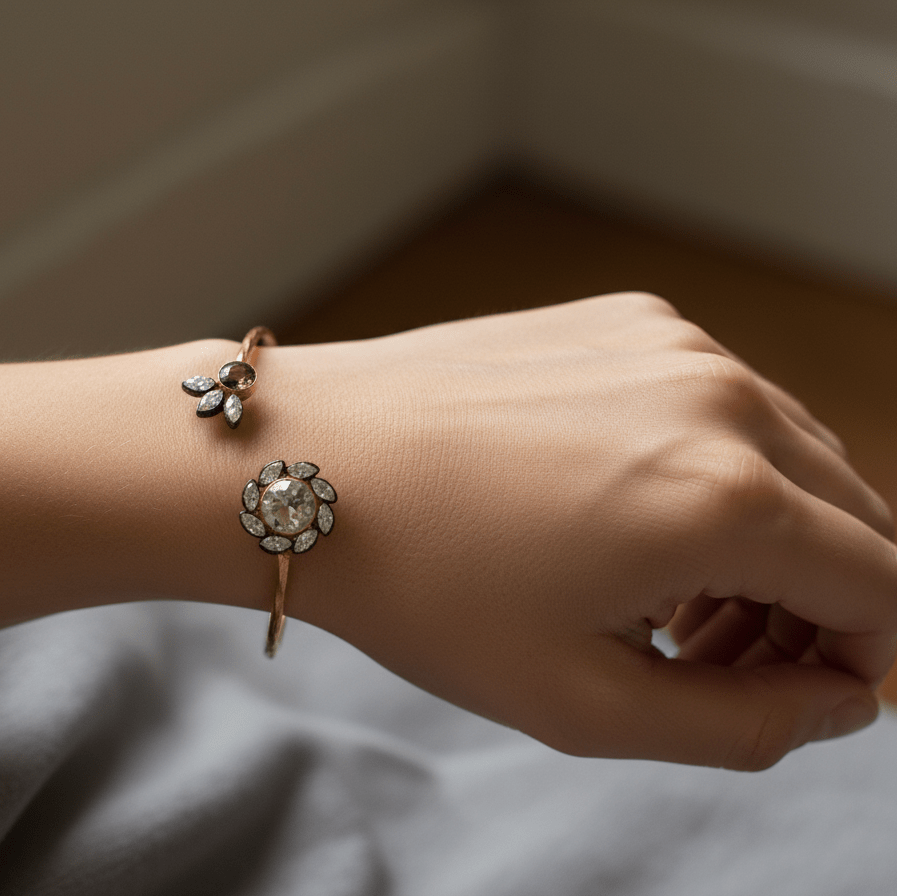 Atelier Mon Green Amethyst, Labradorite and Zirconia Open Bangle