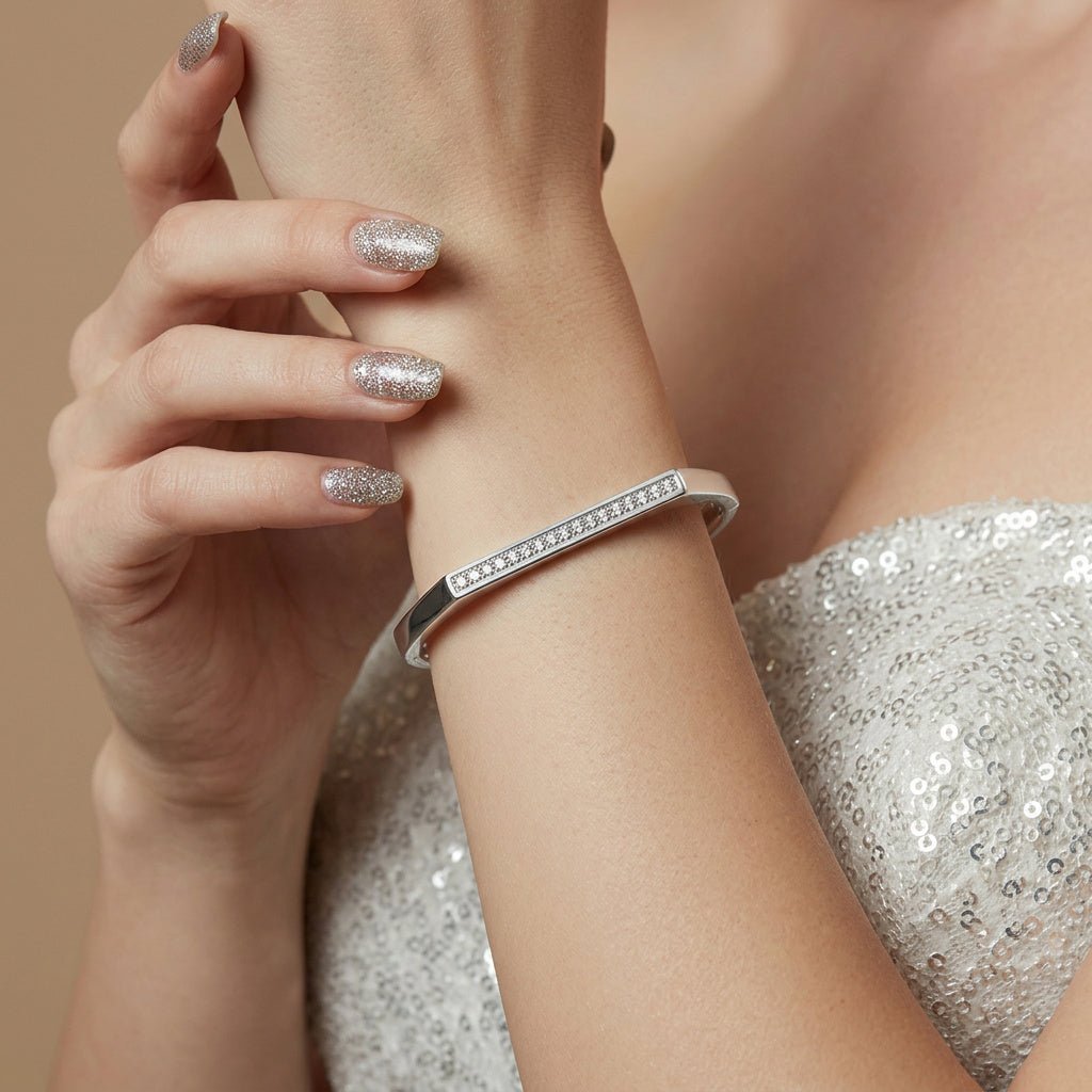 B. Tiff Edge Pavé Hexagon Bangle Bracelet