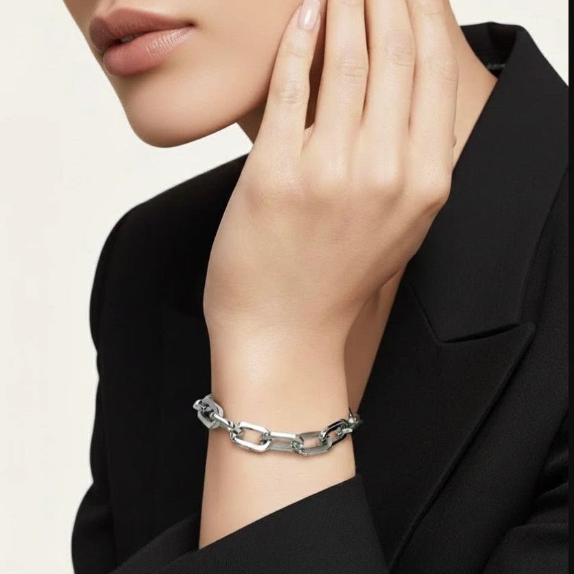 B. Tiff High Polish Paperclip Stainless Steel Bracelet