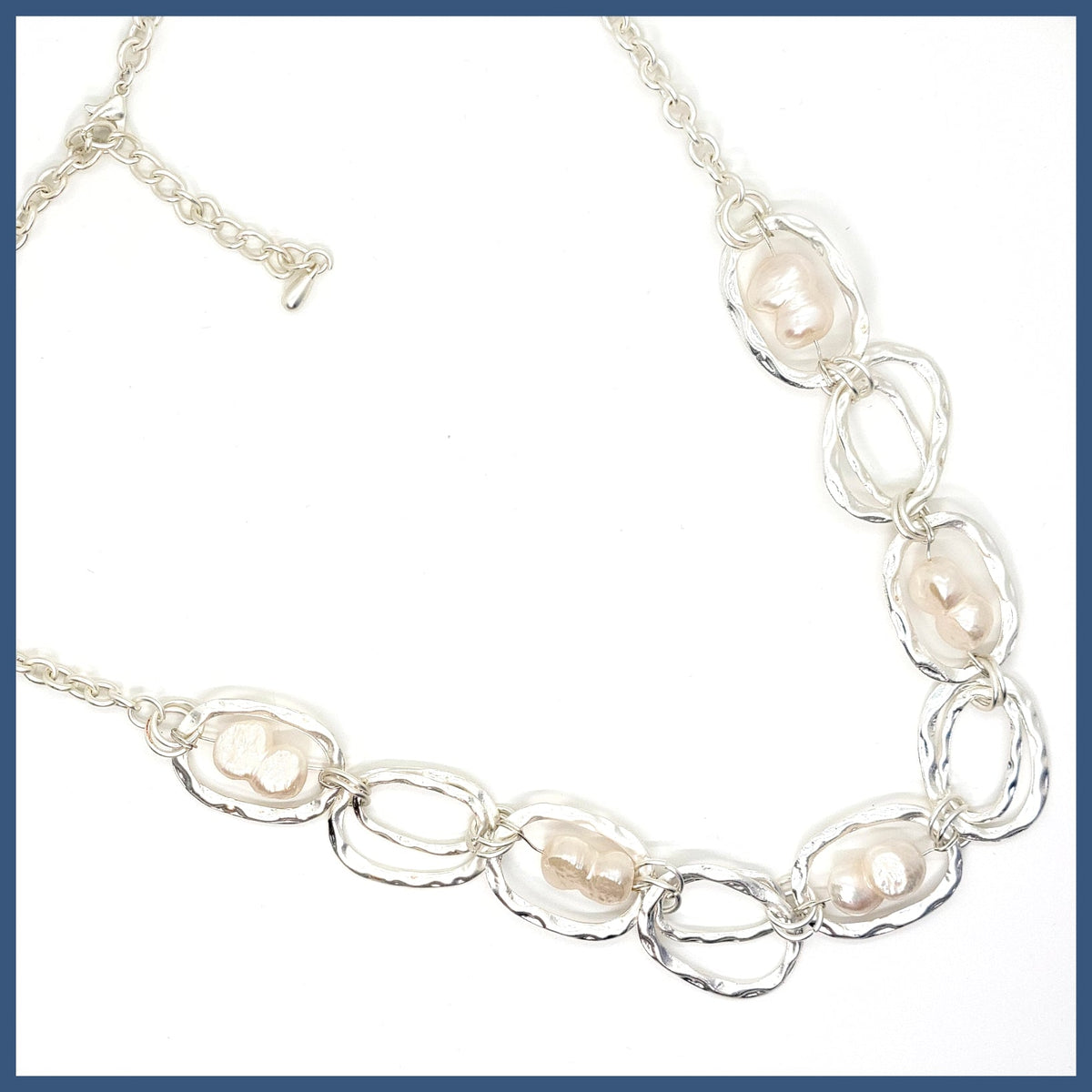 White Baroque Pearl Station Necklace