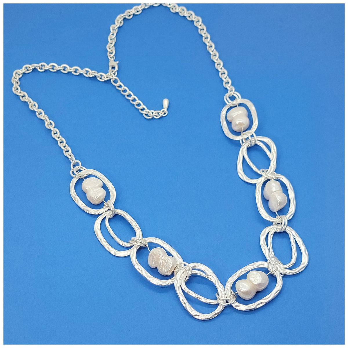White Baroque Pearl Station Necklace