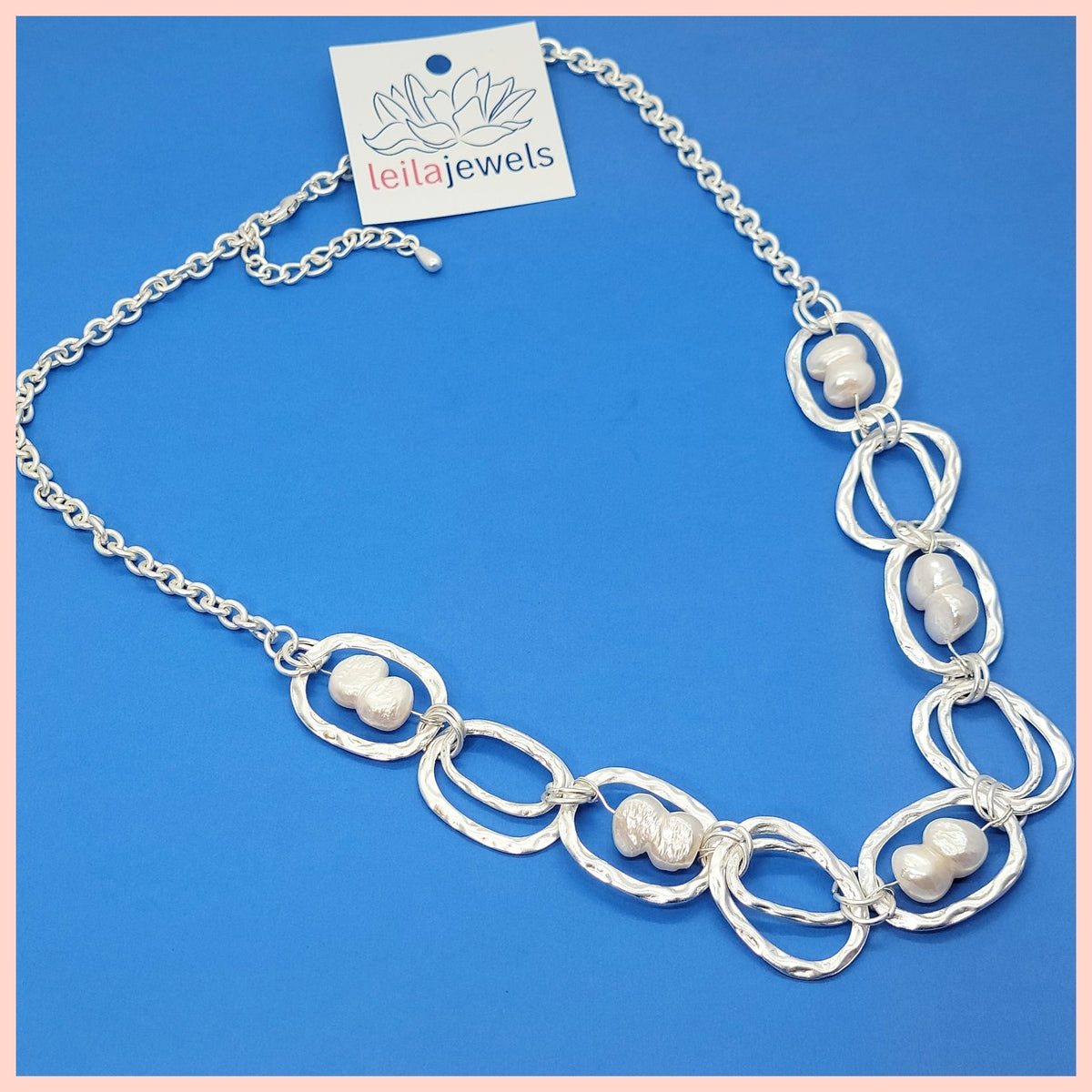 White Baroque Pearl Station Necklace
