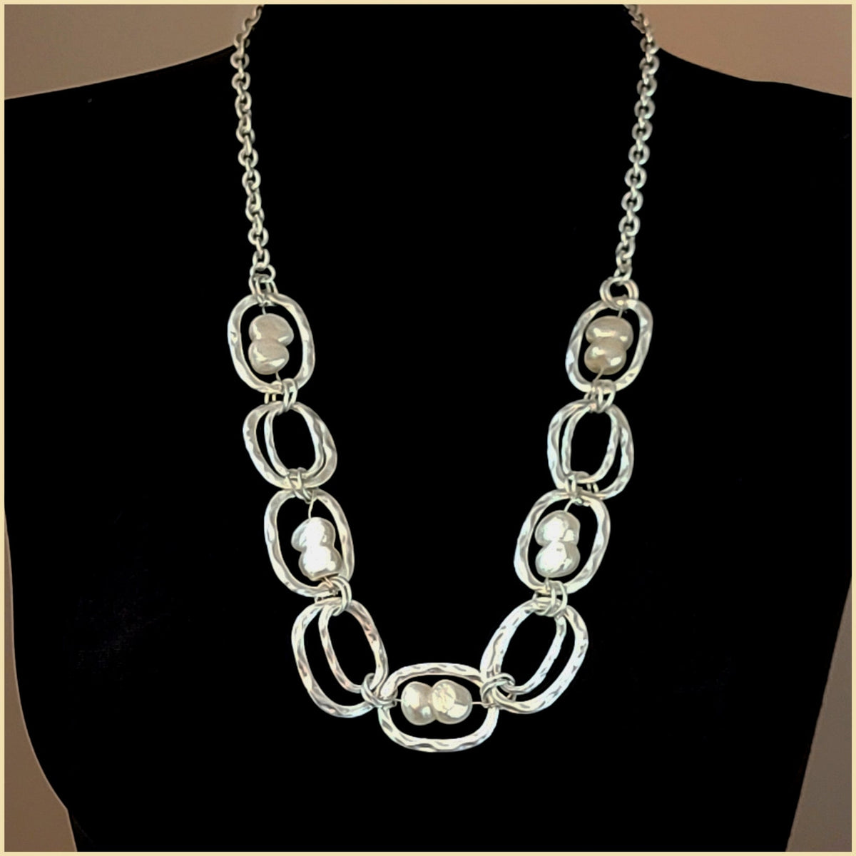 White Baroque Pearl Station Necklace