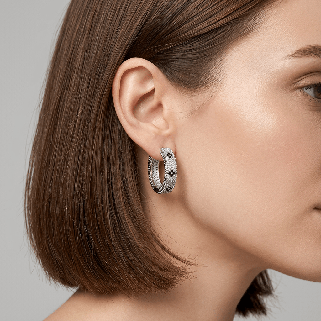 Black Diamond Venetian Hoop Earrings