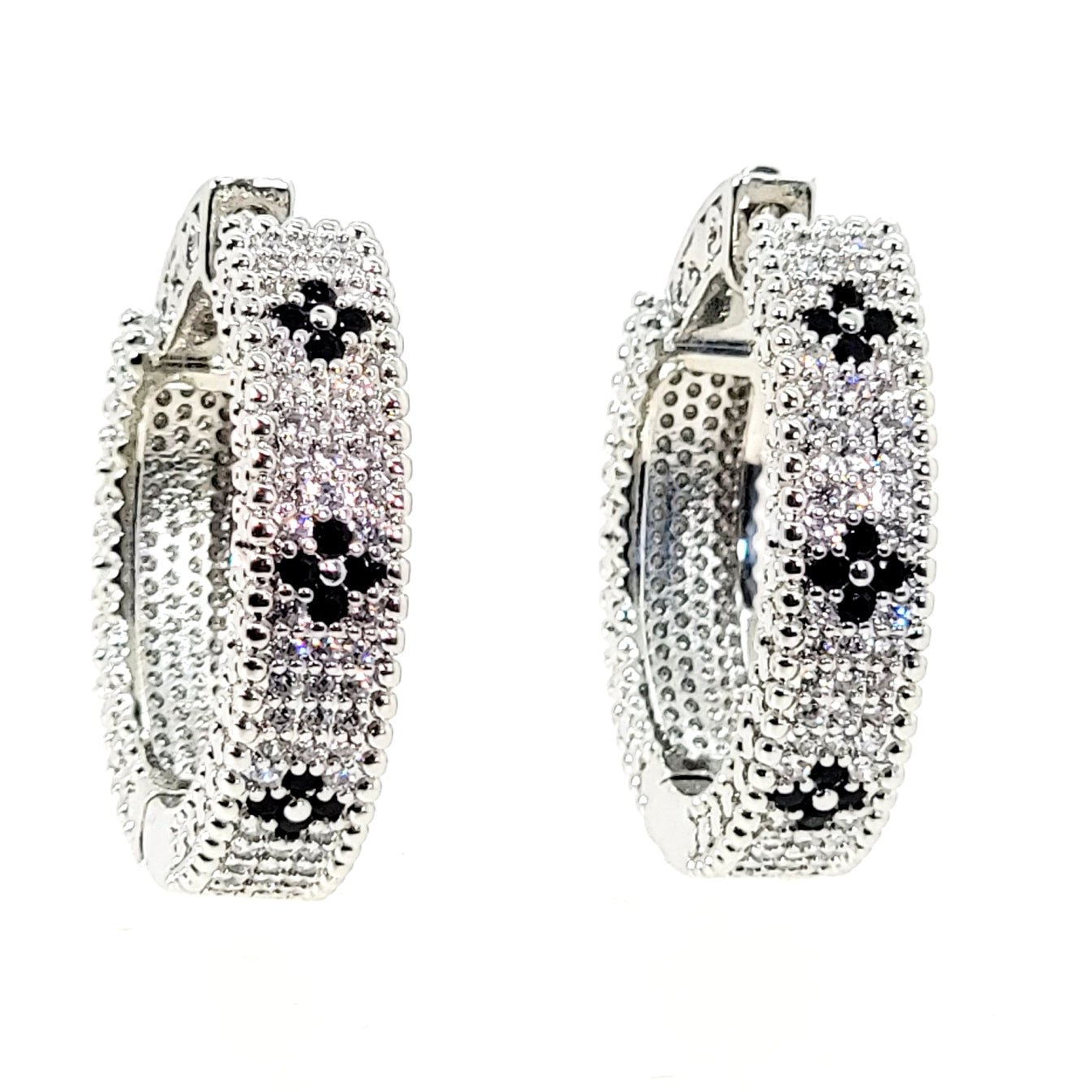 Black Diamond Venetian Hoop Earrings