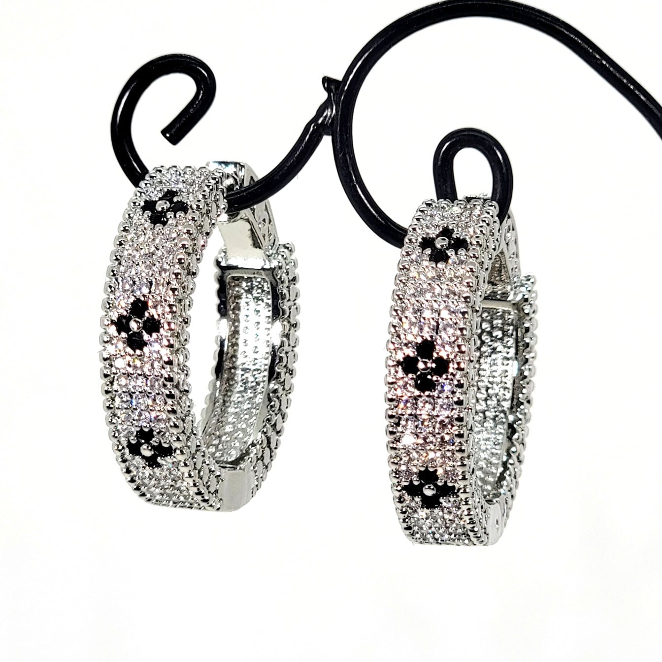Black Diamond Venetian Hoop Earrings