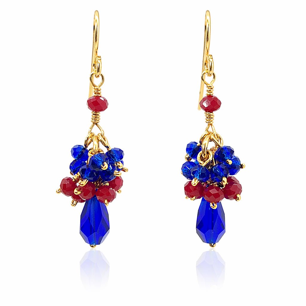Multi-color Crystal Cluster Earrings - Blue