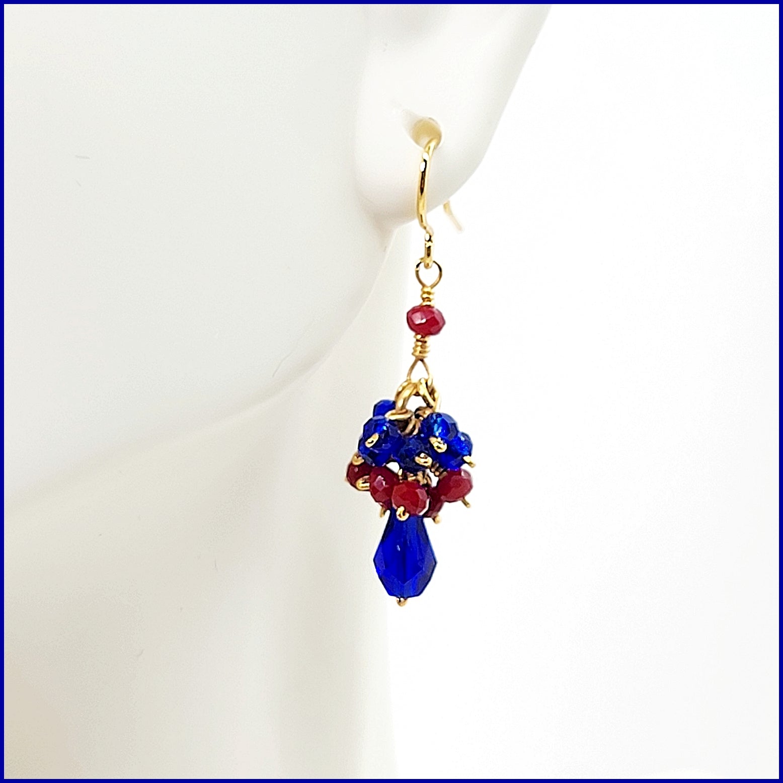 Multi-color Crystal Cluster Earrings - Blue