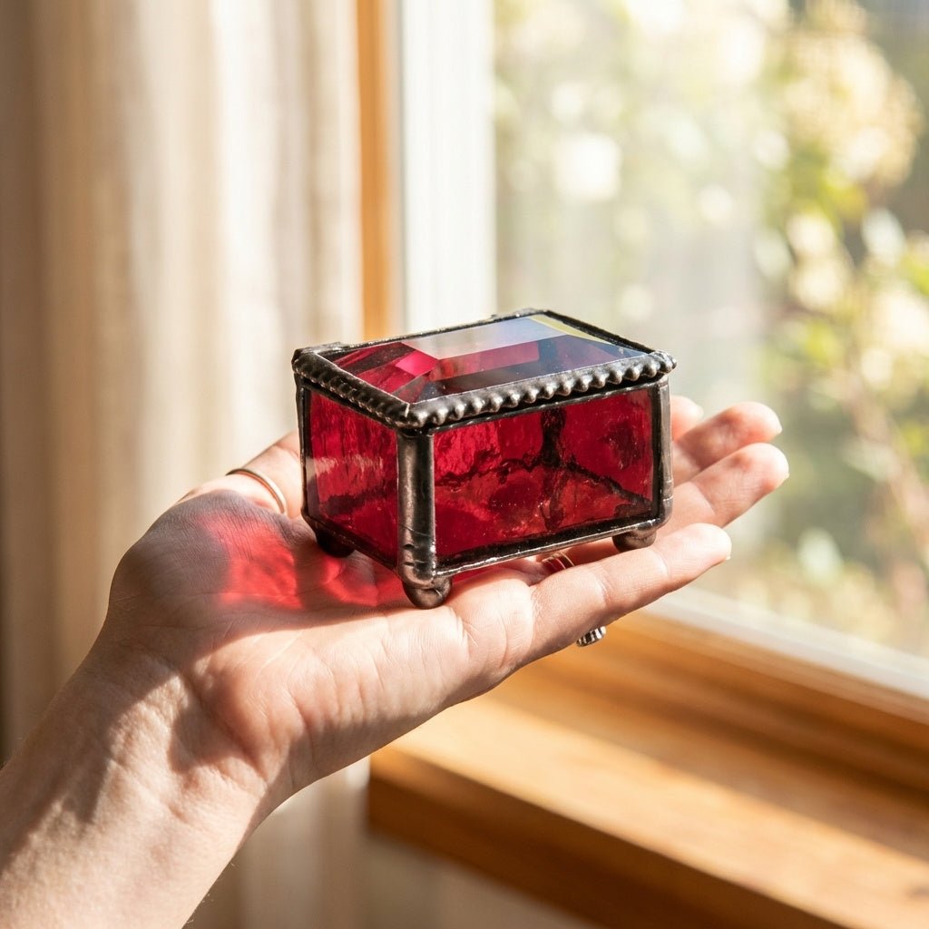 Small Ruby Glass Ring Box