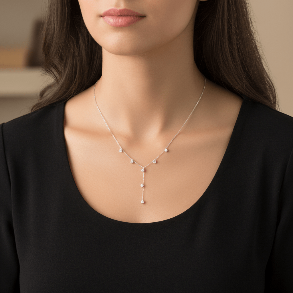 Sterling Zirconia Droplet "Y" Necklace
