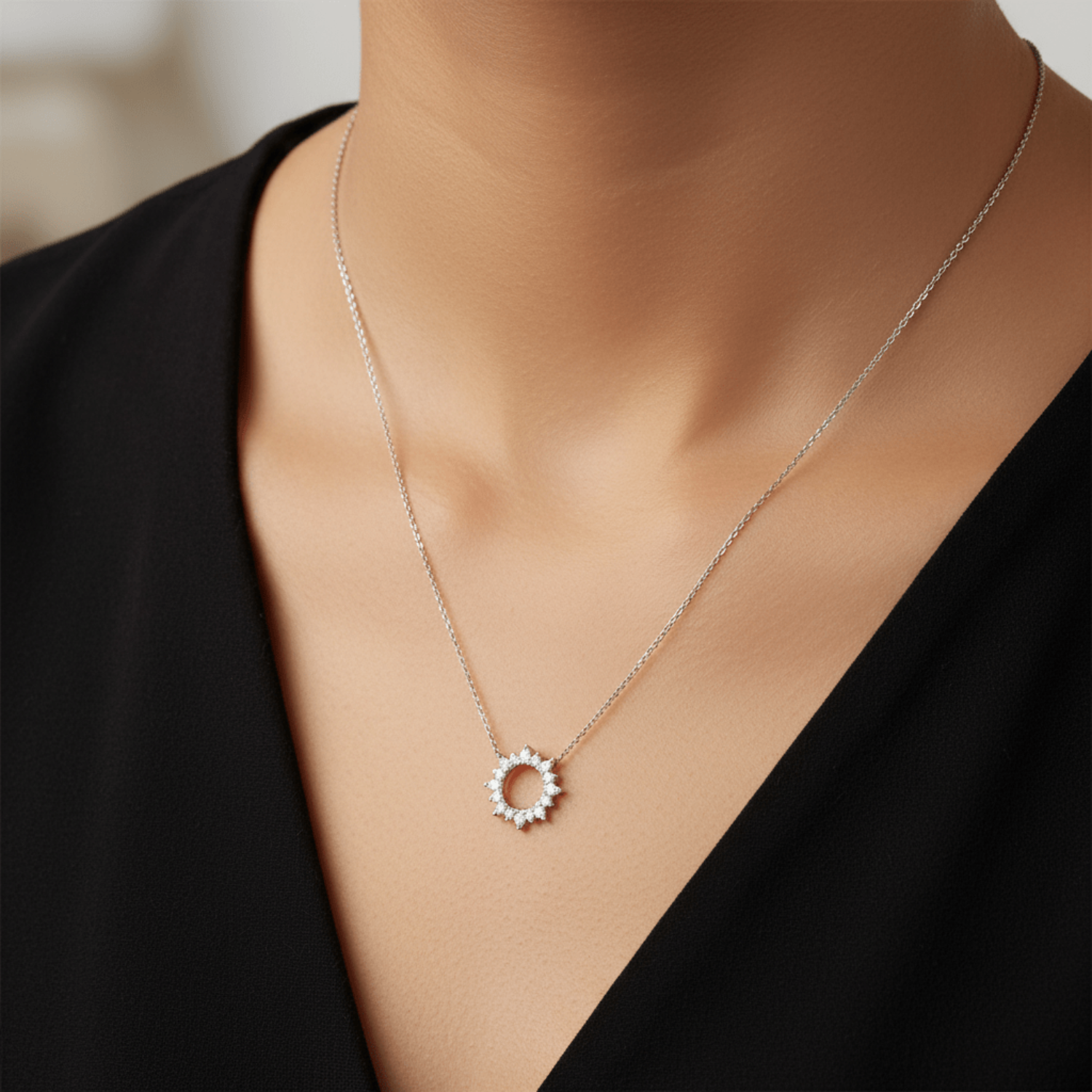 Sterling Pavé Sunburst Necklace