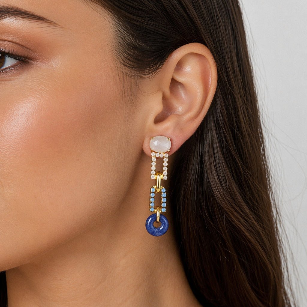 Moonstone Crystal & Sodalite Link Drop Earrings