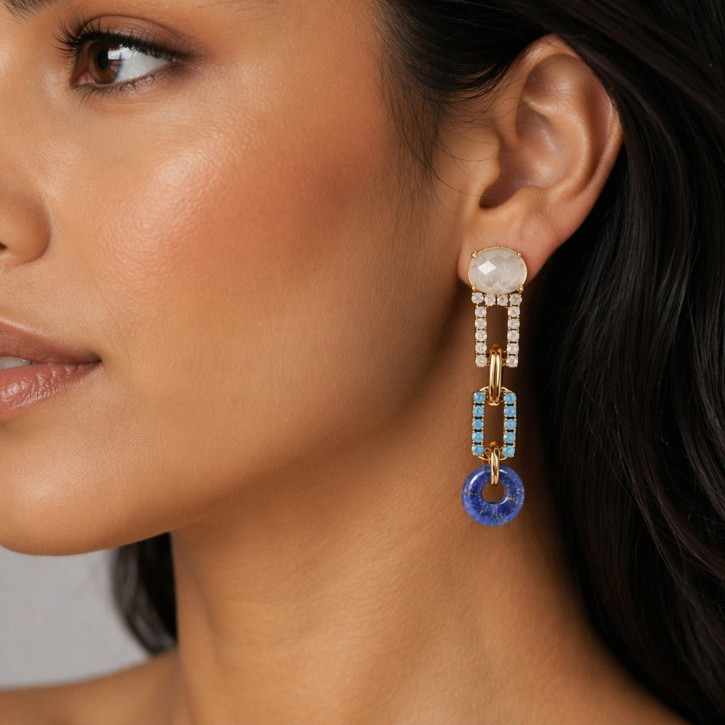 Moonstone Crystal & Sodalite Link Drop Earrings