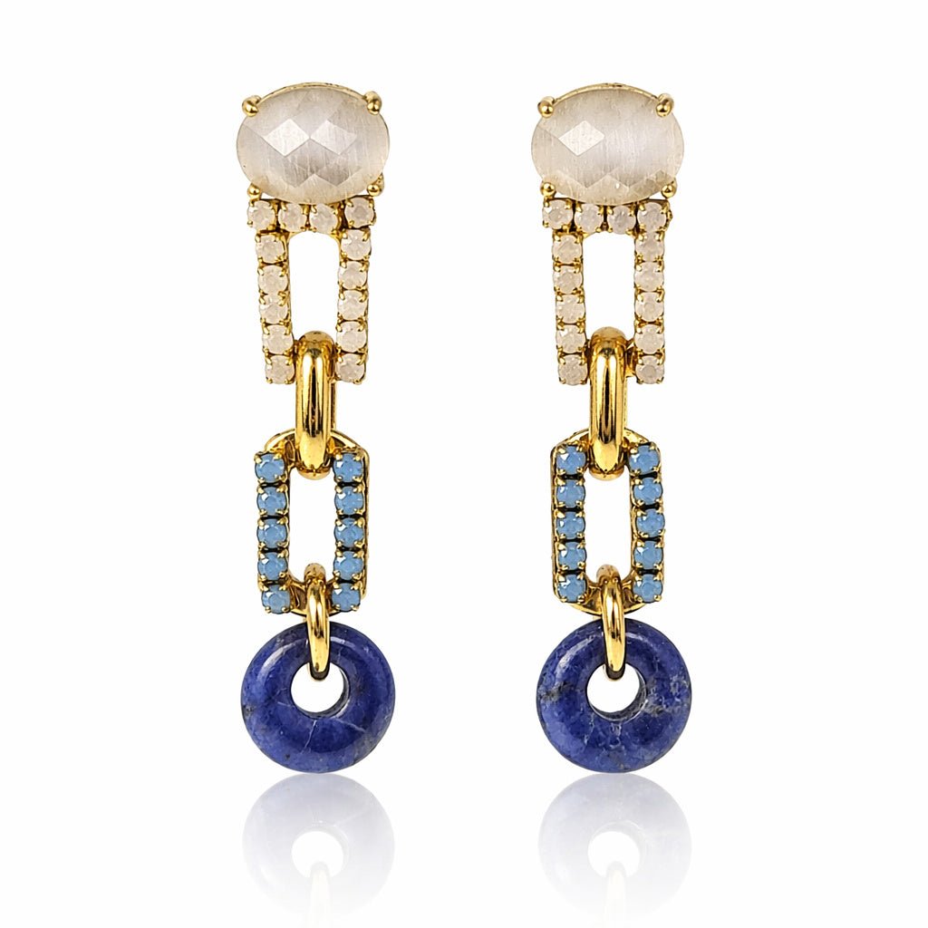 Moonstone Crystal & Sodalite Link Drop Earrings