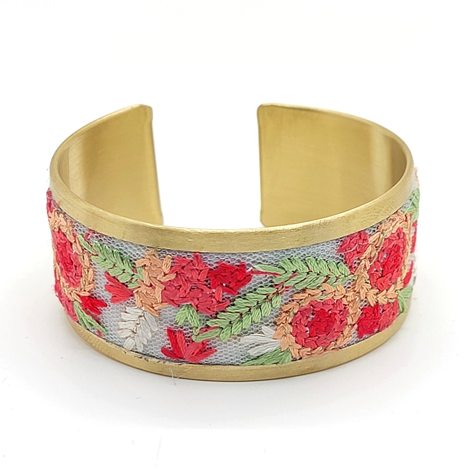 Cottage Floral Embroidered Cuff Bracelet