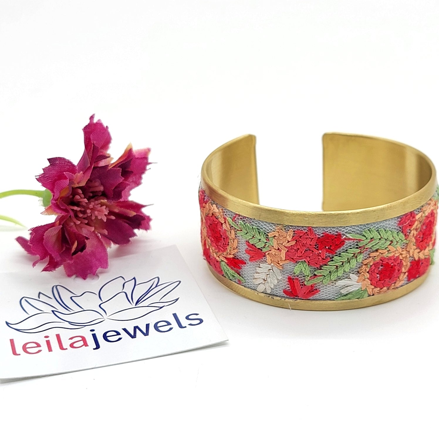 Cottage Floral Embroidered Cuff Bracelet