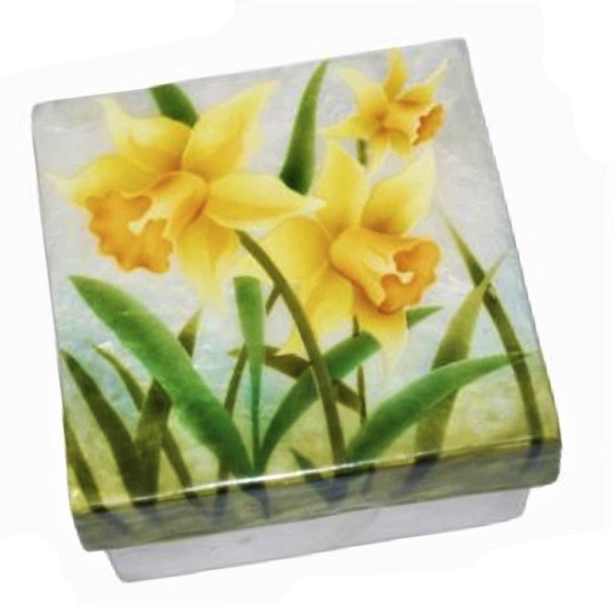 Yellow Daffodils Capiz Shell Painted Trinket Box