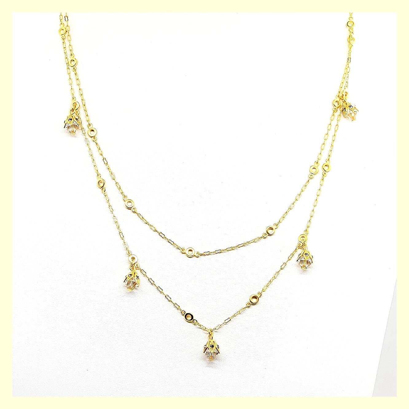 Double Chain Necklace with Crystal Drops