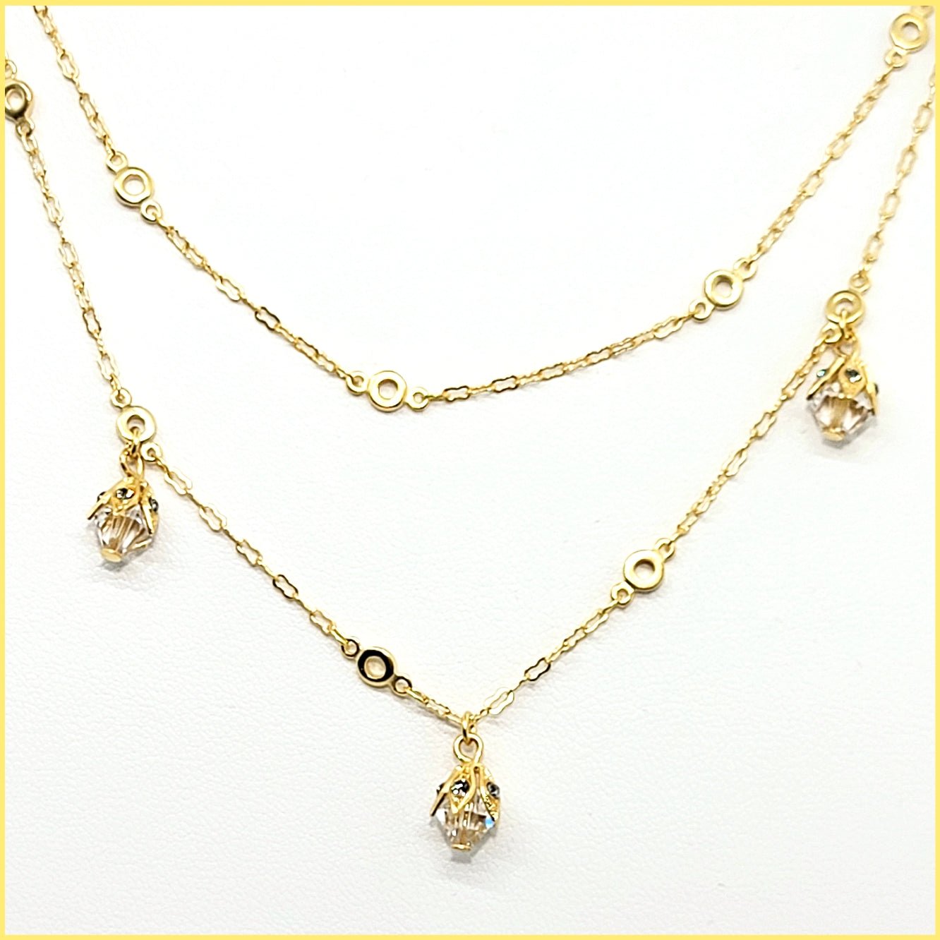 Double Chain Necklace with Crystal Drops