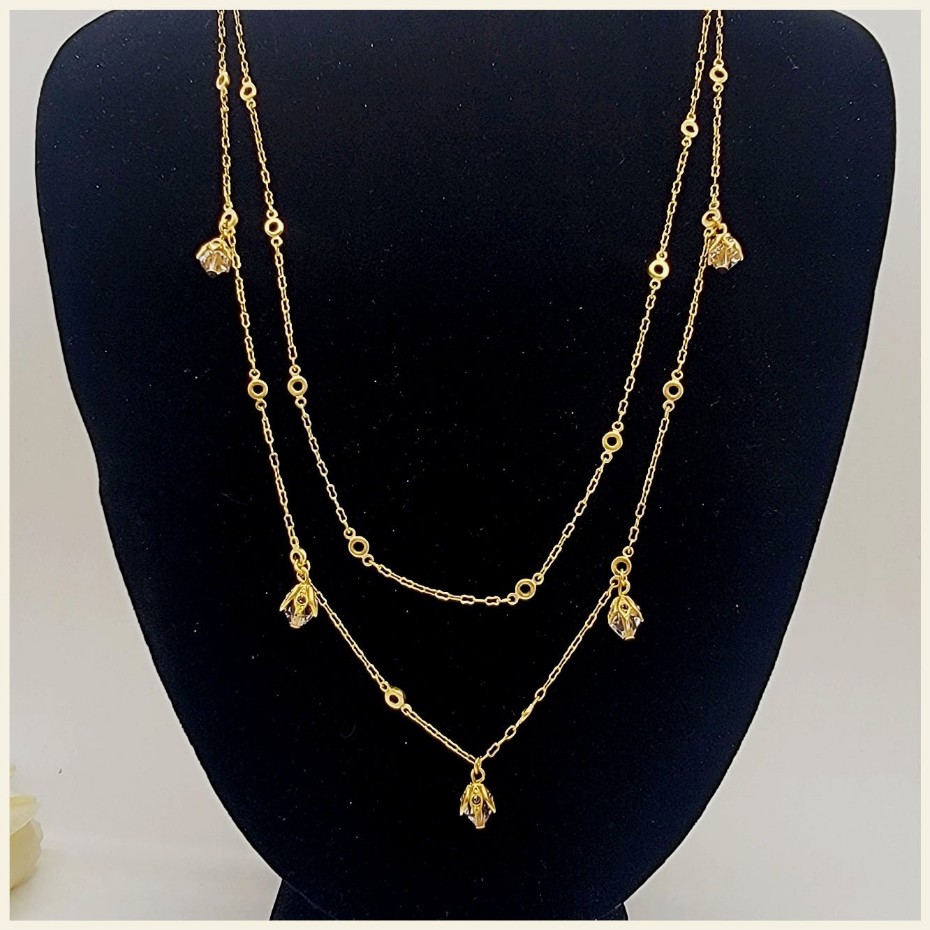 Double Chain Necklace with Crystal Drops