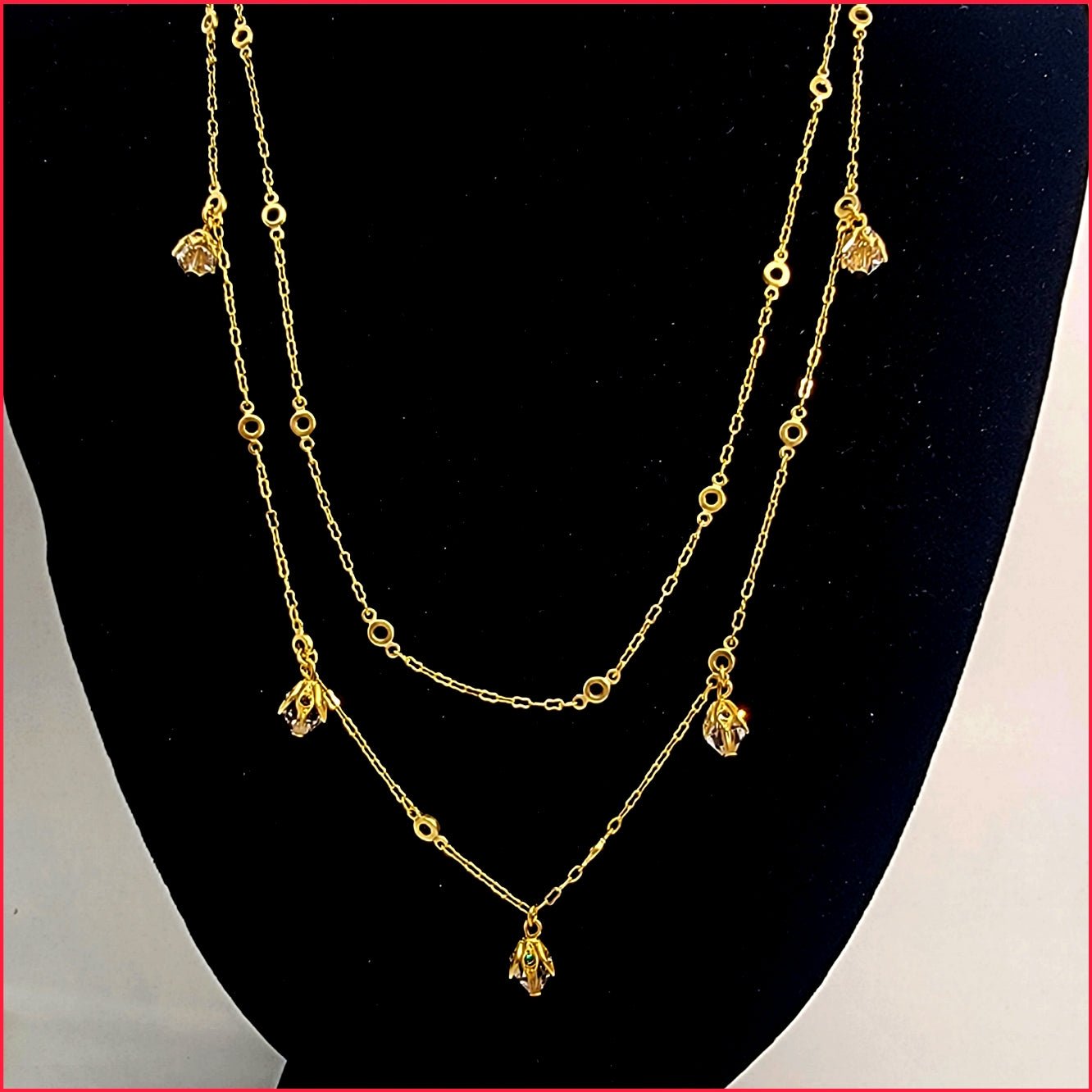 Double Chain Necklace with Crystal Drops