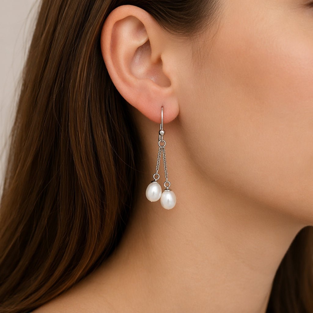 Double Pearl Dangle Earrings