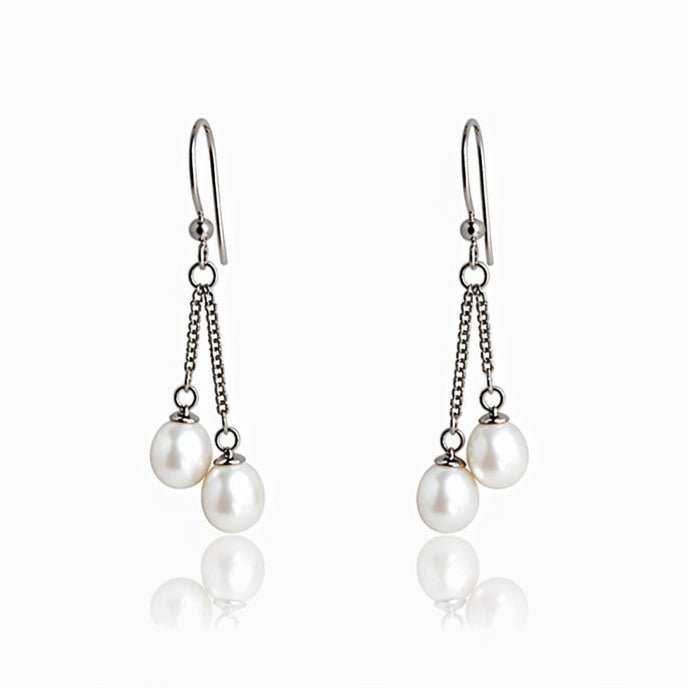 Double Pearl Dangle Earrings