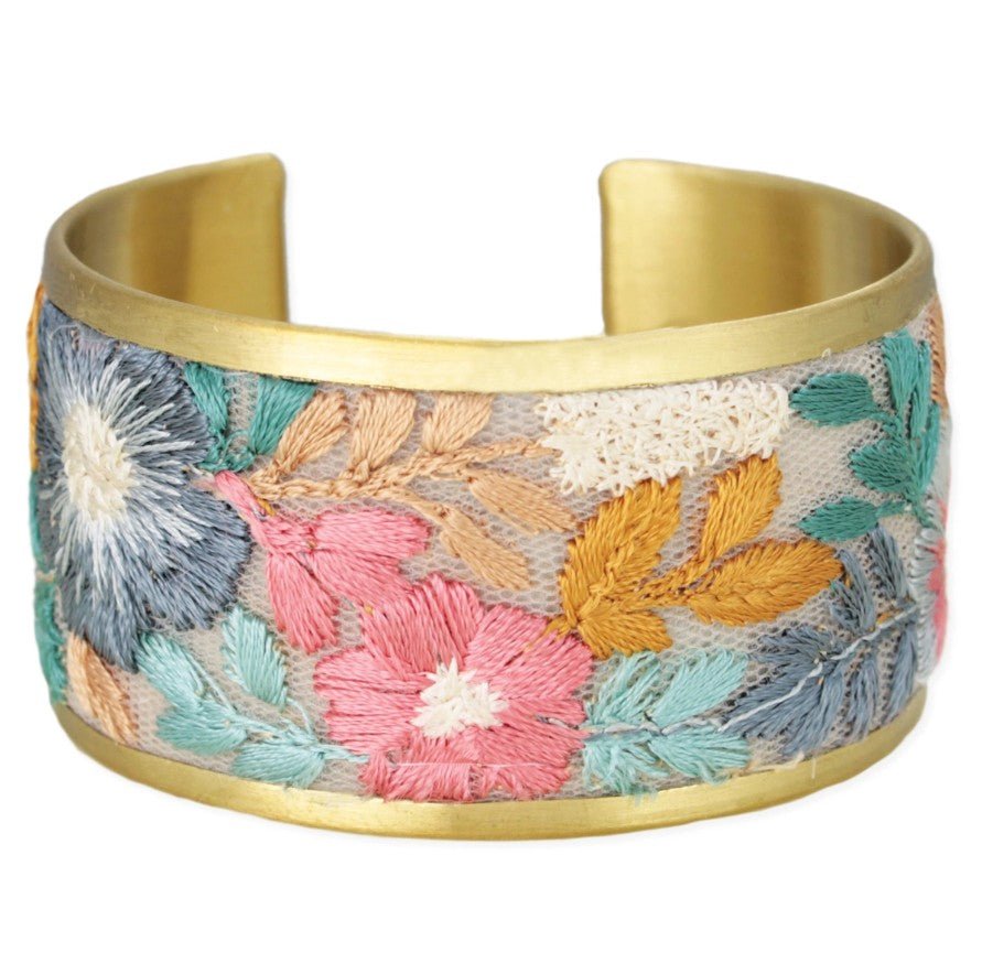 Faded Floral Embroidered Cuff Bracelet