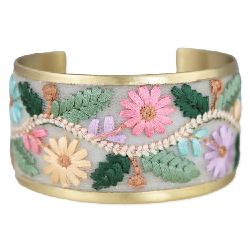 Floral Vines Embroidered Cuff Bracelet