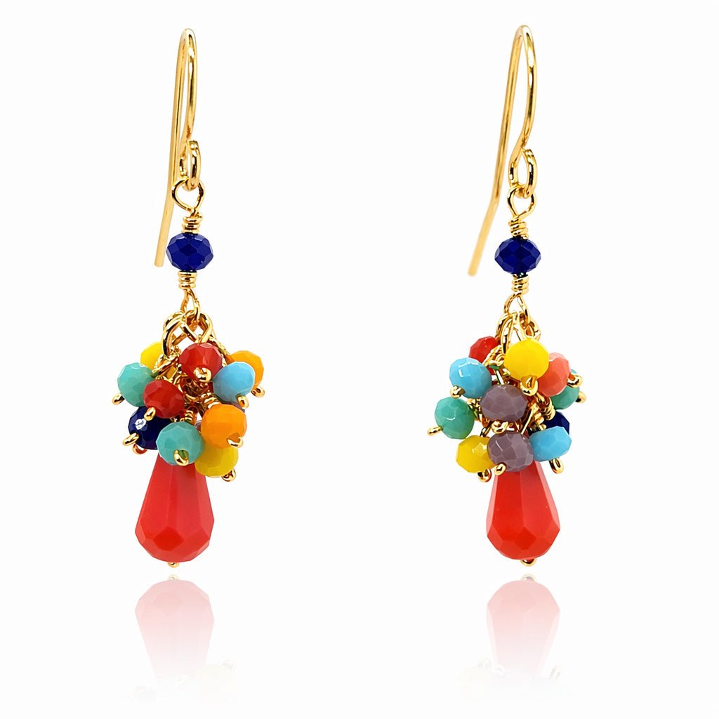 Multi-color Crystal Cluster Earrings - Coral