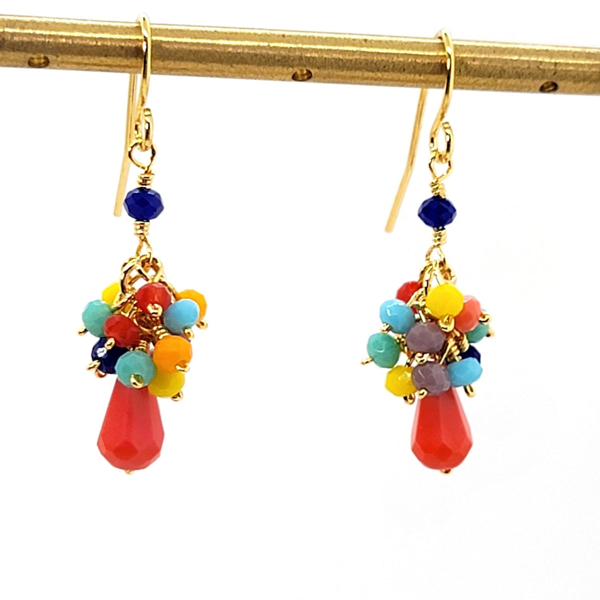 Multi-color Crystal Cluster Earrings - Coral