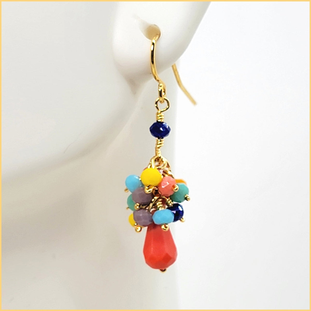 Multi-color Crystal Cluster Earrings - Coral