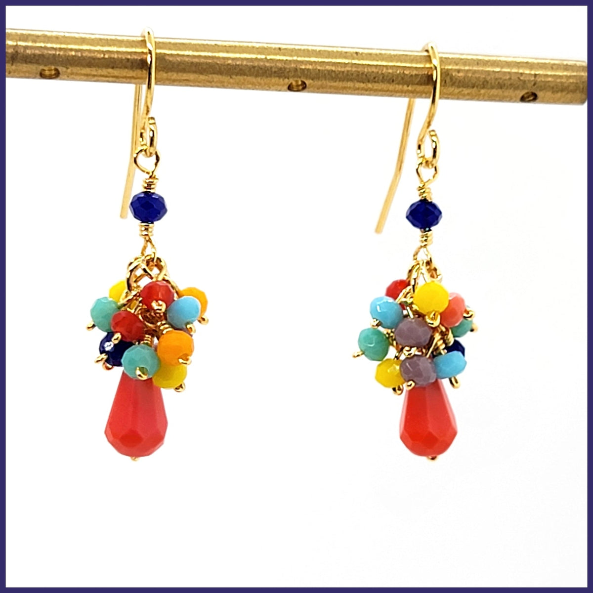 Multi-color Crystal Cluster Earrings - Coral