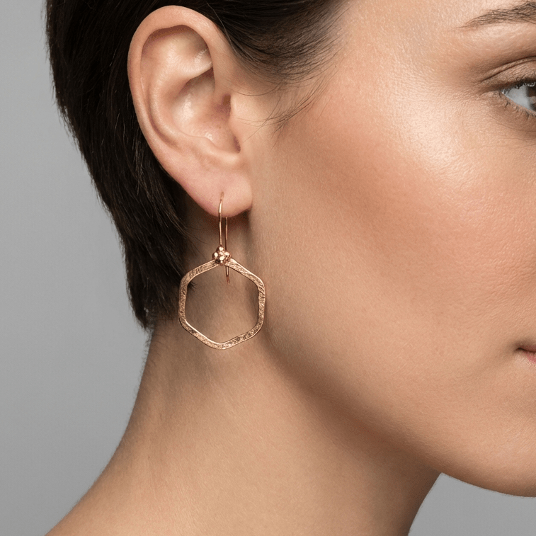 Brushed Gold Vermeil Hexagon Earrings