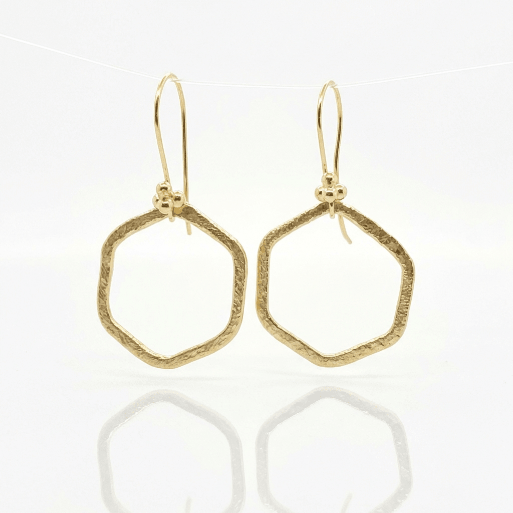 Brushed Gold Vermeil Hexagon Earrings