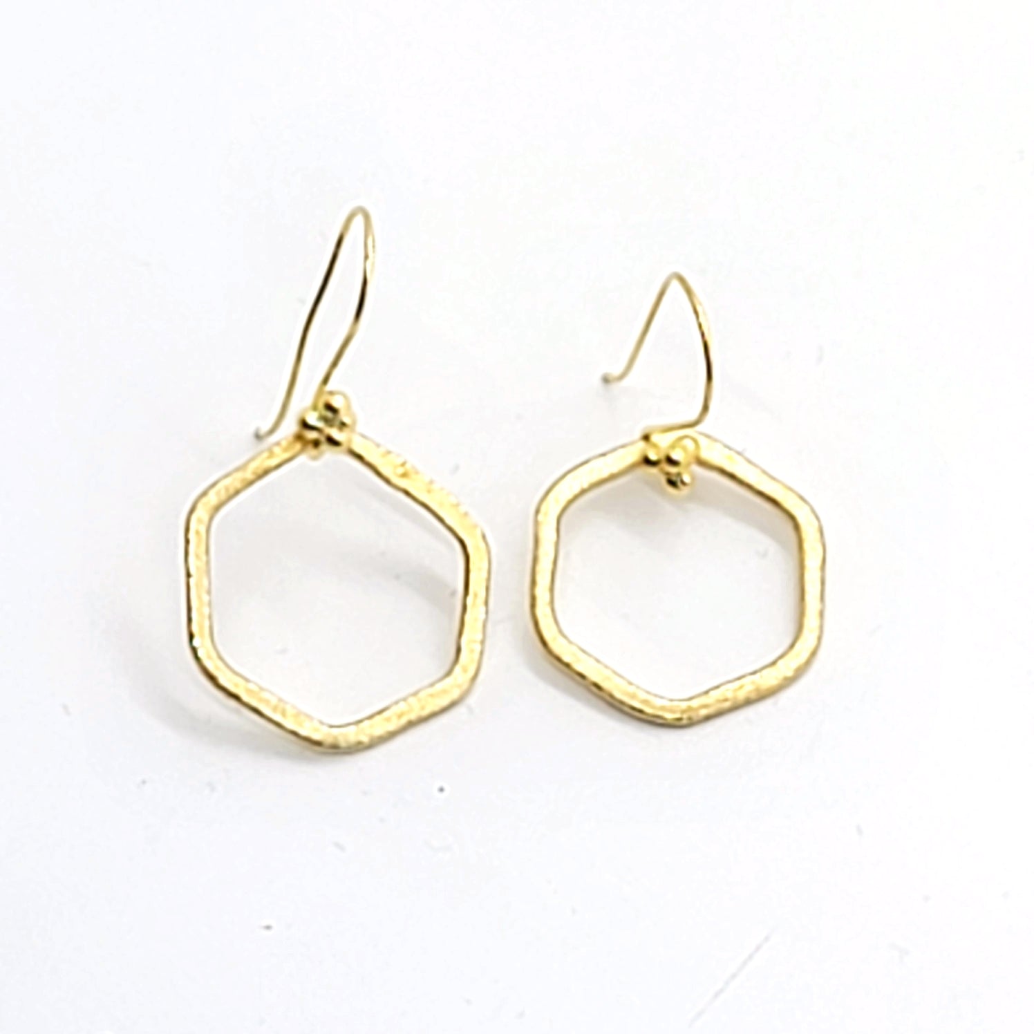 Brushed Gold Vermeil Hexagon Earrings