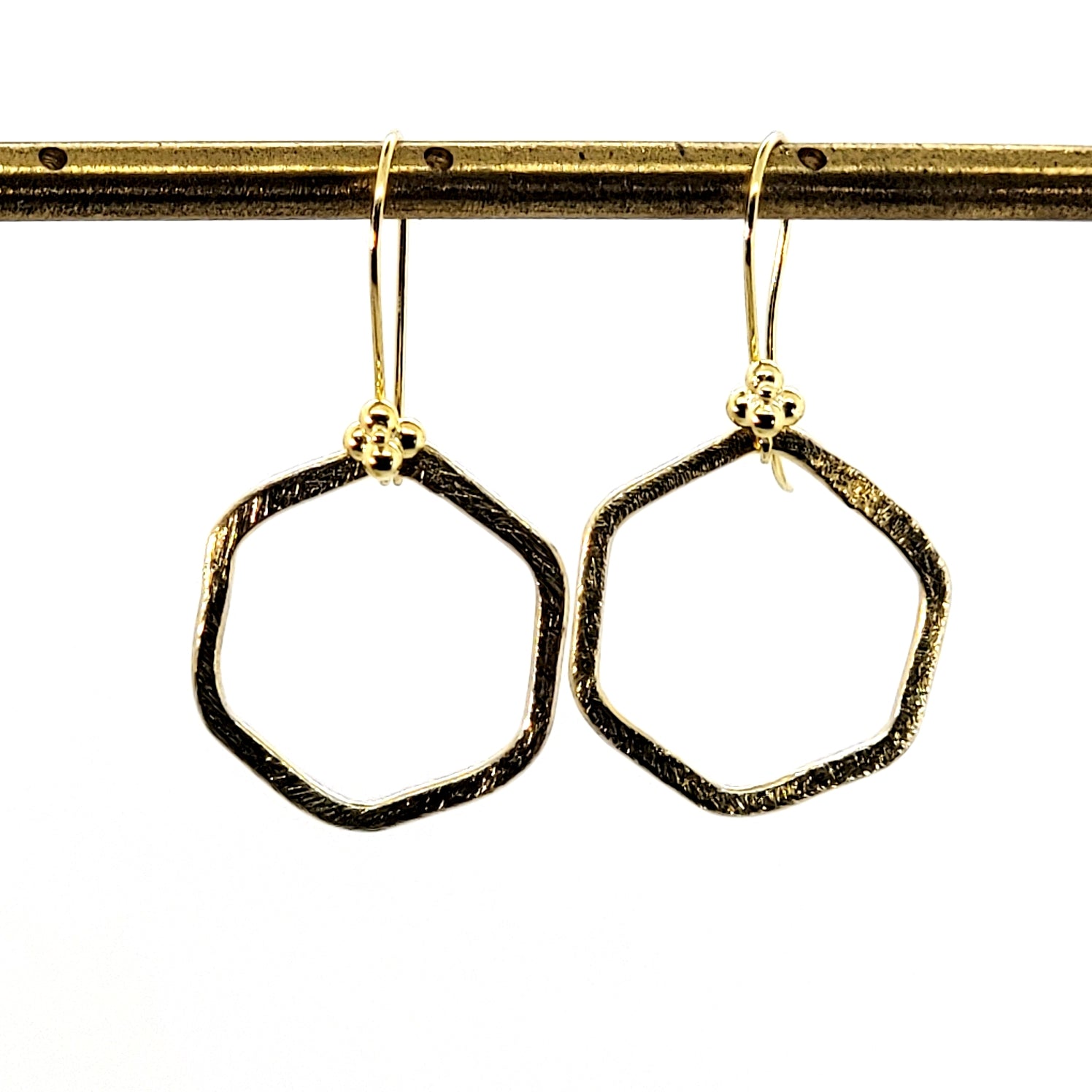 Brushed Gold Vermeil Hexagon Earrings