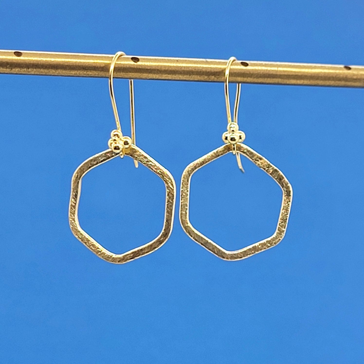 Brushed Gold Vermeil Hexagon Earrings