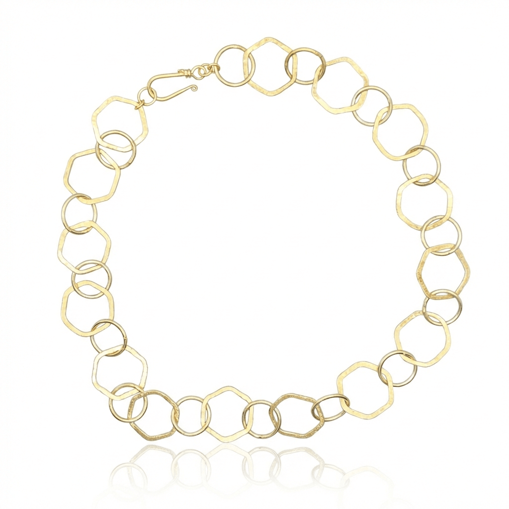 Brushed Gold Vermeil Hexagon Links Necklace
