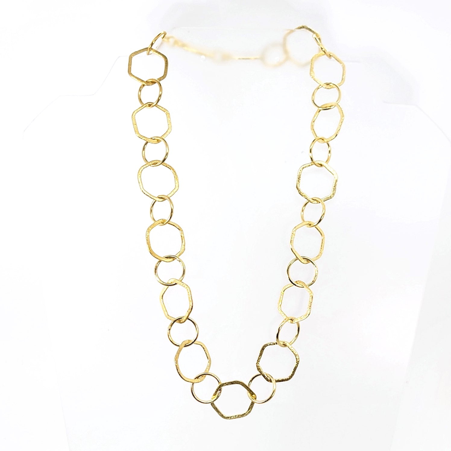 Brushed Gold Vermeil Hexagon Links Necklace