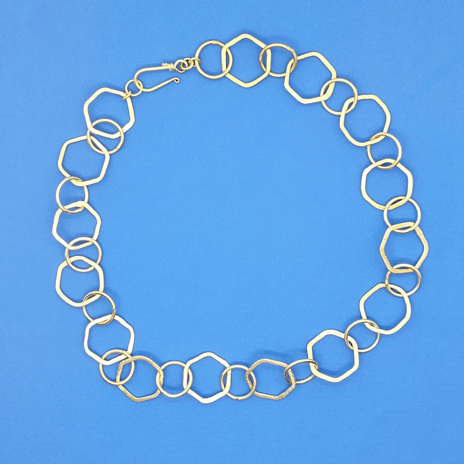 Brushed Gold Vermeil Hexagon Links Necklace